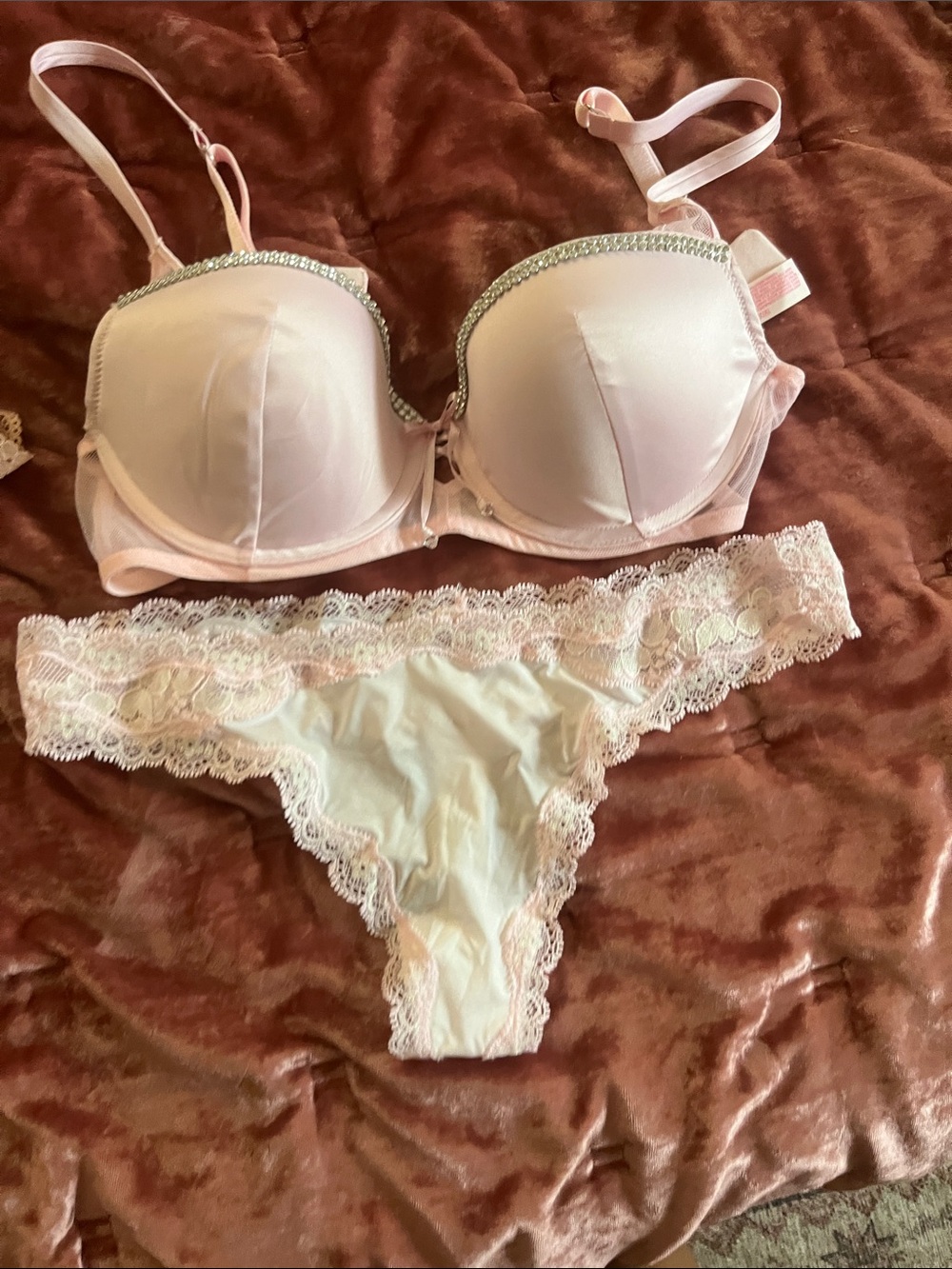 Victoria's Secret Light Pink Lace-Trim Bra & Bikini Set